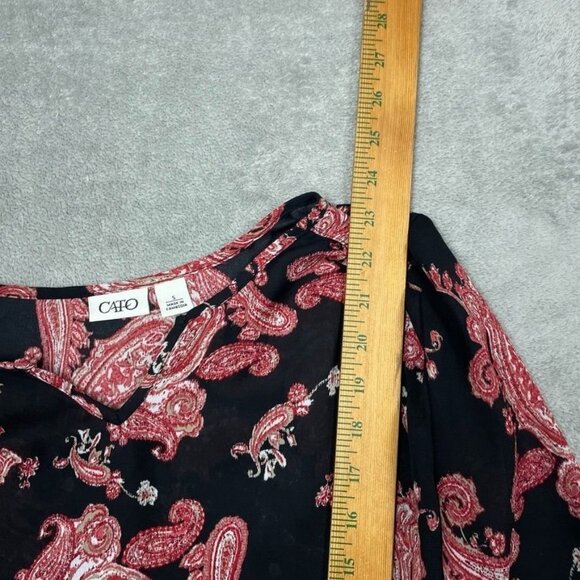 Cato Womens Black & Red Paisley Smocked Blouse Size S Polyester a1177 - Picture 4 of 9